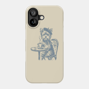 Parisian Yorkie Artist Dog | Beret and Scarf Cafe Sketch Phone Case