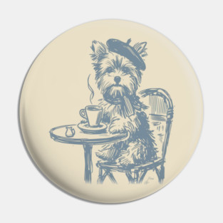 Parisian Yorkie Artist Dog | Beret and Scarf Cafe Sketch Pin