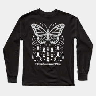 Brain Tumor Awareness Butterfly Gray Ribbon Long Sleeve T-Shirt