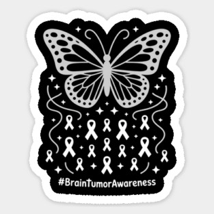 Brain Tumor Awareness Butterfly Gray Ribbon Sticker