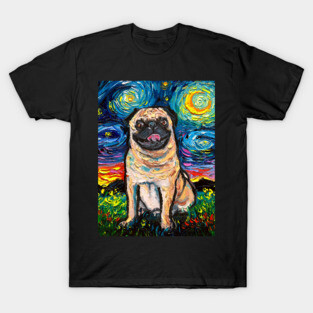 Happy Fawn Pug Starry Night T-Shirt