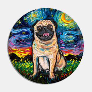 Happy Fawn Pug Starry Night Pin