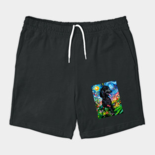 Black Poodle Starry Night with Flowers Shorts