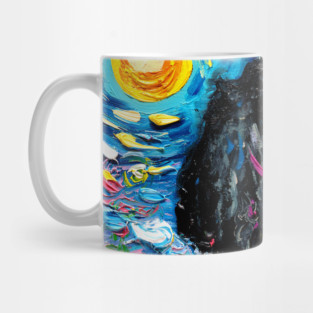 Black Poodle Starry Night with Flowers Mug
