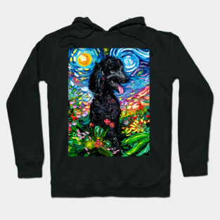 Black Poodle Starry Night with Flowers Hoodie