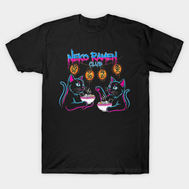 Neko Ramen Club Neon Cats T-Shirt by Designed By Marty