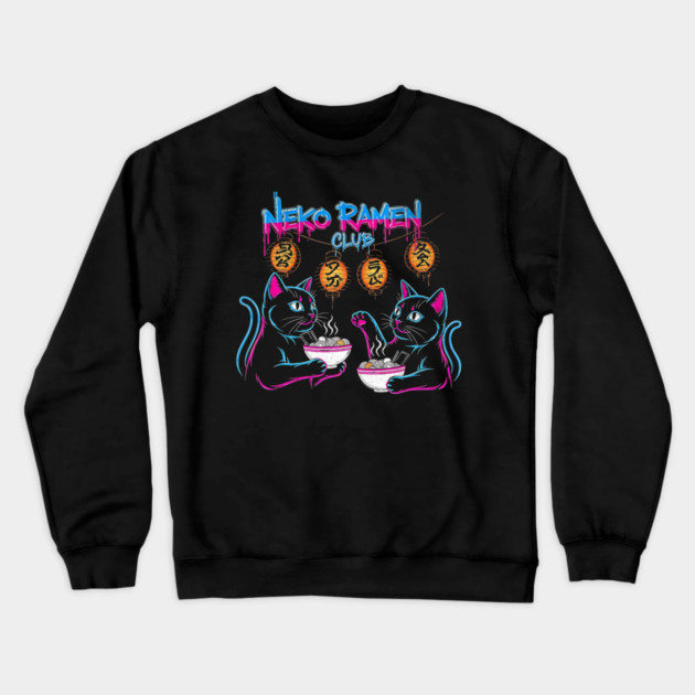 Neko Ramen Club Neon Cats Crewneck Sweatshirt by Designed By Marty