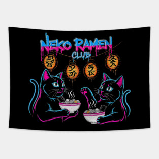 Neko Ramen Club Neon Cats Tapestry