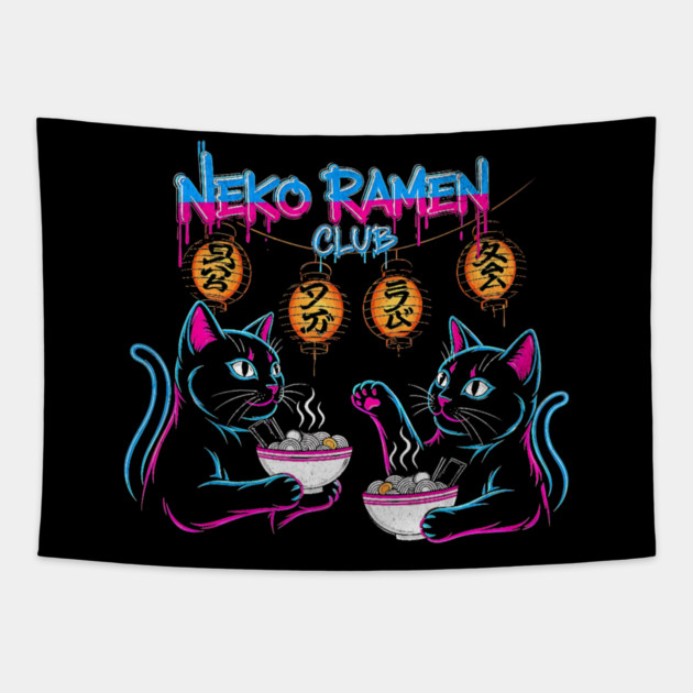 Neko Ramen Club Neon Cats Tapestry by Designed By Marty