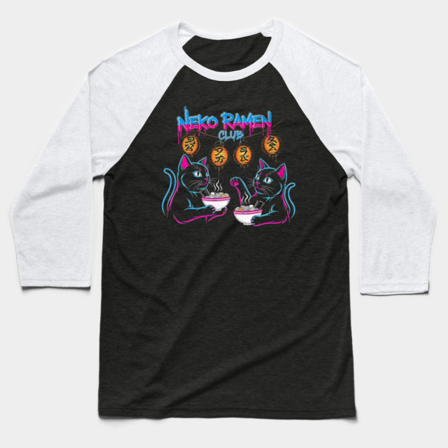Neko Ramen Club Neon Cats Baseball T-Shirt by Designed By Marty