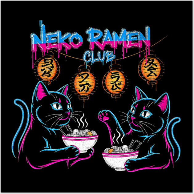 Neko Ramen Club Neon Cats Wall Art by Designed By Marty