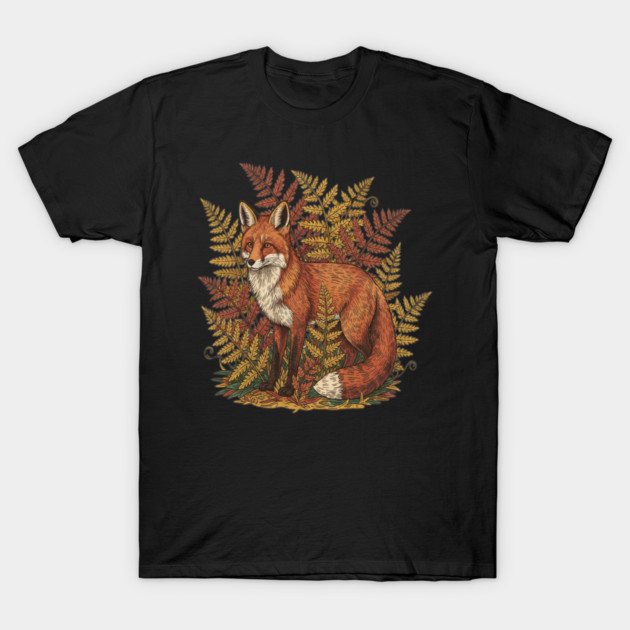Vintage Red Fox Among Golden Autumn Ferns T-Shirt by BirdsnStuff