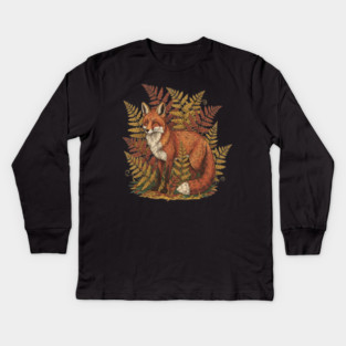 Vintage Red Fox Among Golden Autumn Ferns Kids Long Sleeve T-Shirt
