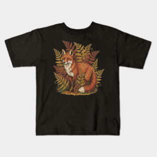 Vintage Red Fox Among Golden Autumn Ferns Kids T-Shirt