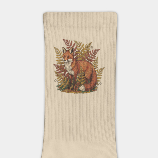 Vintage Red Fox Among Golden Autumn Ferns by BirdsnStuff