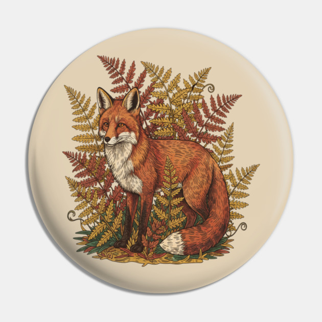 Vintage Red Fox Among Golden Autumn Ferns Pin by BirdsnStuff