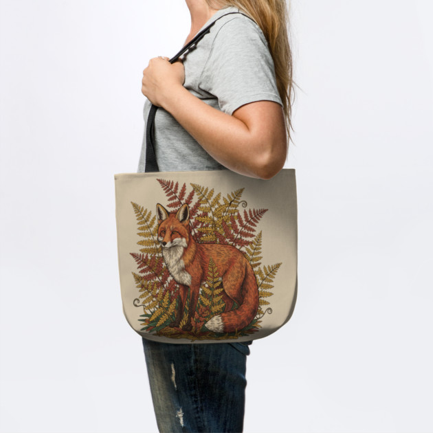 Vintage Red Fox Among Golden Autumn Ferns by BirdsnStuff