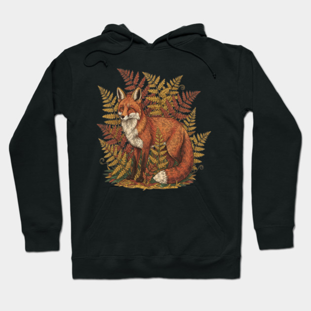 Vintage Red Fox Among Golden Autumn Ferns Hoodie by BirdsnStuff