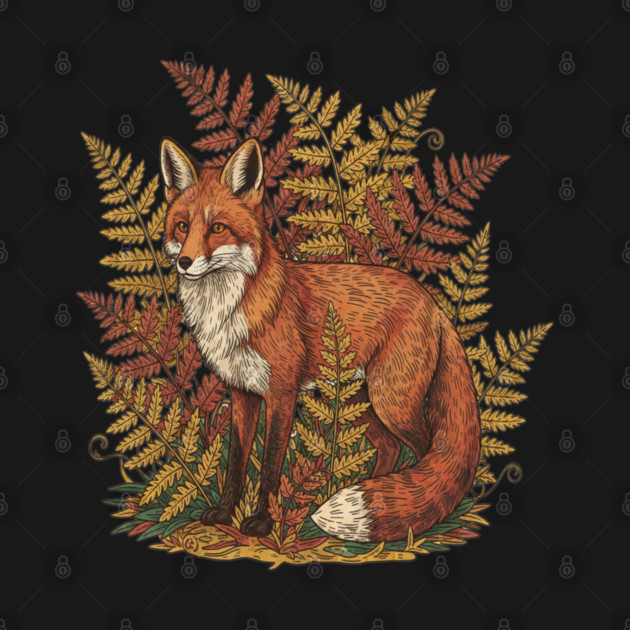 Vintage Red Fox Among Golden Autumn Ferns by BirdsnStuff