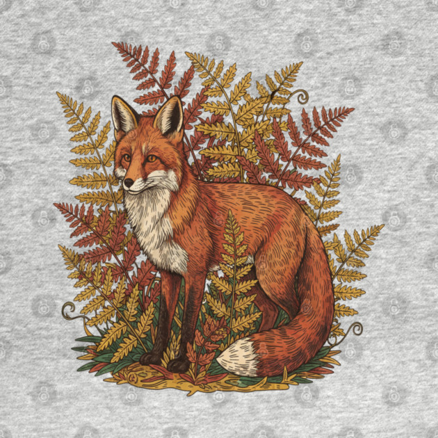 Vintage Red Fox Among Golden Autumn Ferns by BirdsnStuff