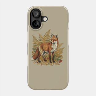 Red Fox in Autumn Ferns Vintage Botanical Art Phone Case