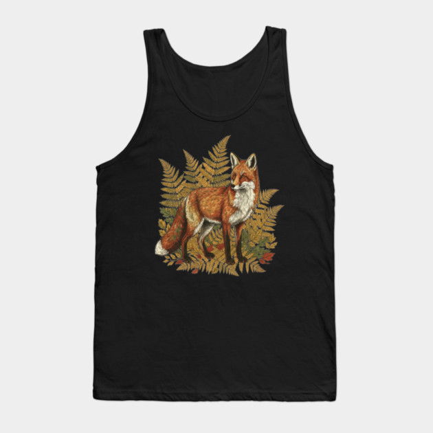Red Fox in Autumn Ferns Vintage Botanical Art Tank Top by BirdsnStuff