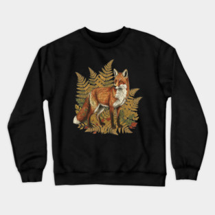Red Fox in Autumn Ferns Vintage Botanical Art Crewneck Sweatshirt