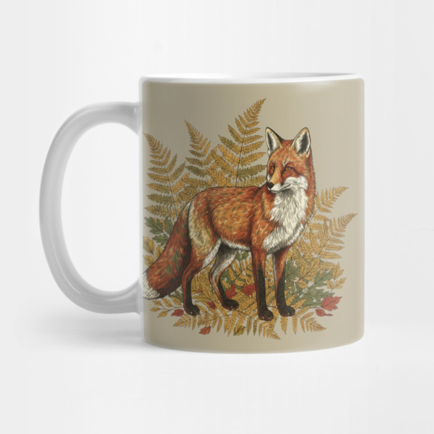 Red Fox in Autumn Ferns Vintage Botanical Art by BirdsnStuff