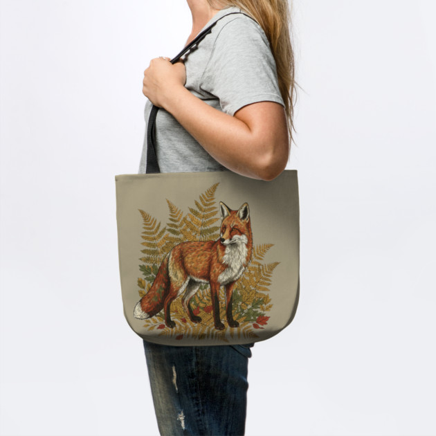 Red Fox in Autumn Ferns Vintage Botanical Art by BirdsnStuff