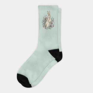 Snowshoe Hare With Winter Berries Vintage Naturalist Art Socks
