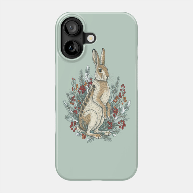 Snowshoe Hare With Winter Berries Vintage Naturalist Art Phone Case by BirdsnStuff