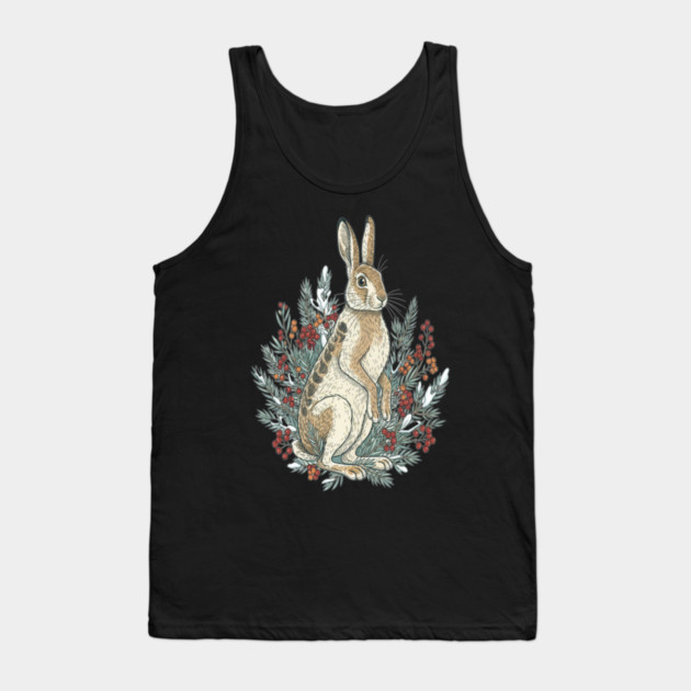 Snowshoe Hare With Winter Berries Vintage Naturalist Art Tank Top by BirdsnStuff