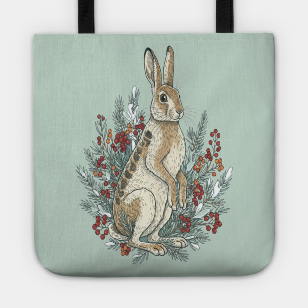 Snowshoe Hare With Winter Berries Vintage Naturalist Art Tote by BirdsnStuff