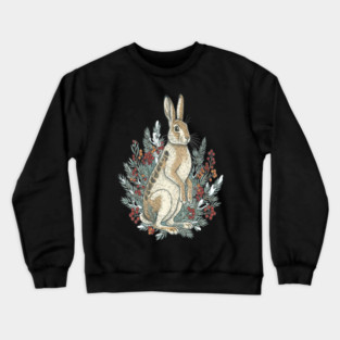 Snowshoe Hare With Winter Berries Vintage Naturalist Art Crewneck Sweatshirt