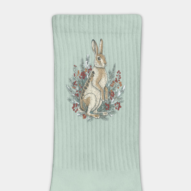 Snowshoe Hare With Winter Berries Vintage Naturalist Art by BirdsnStuff