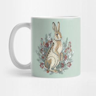 Snowshoe Hare With Winter Berries Vintage Naturalist Art Mug