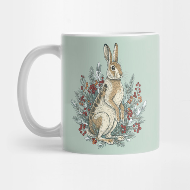 Snowshoe Hare With Winter Berries Vintage Naturalist Art by BirdsnStuff