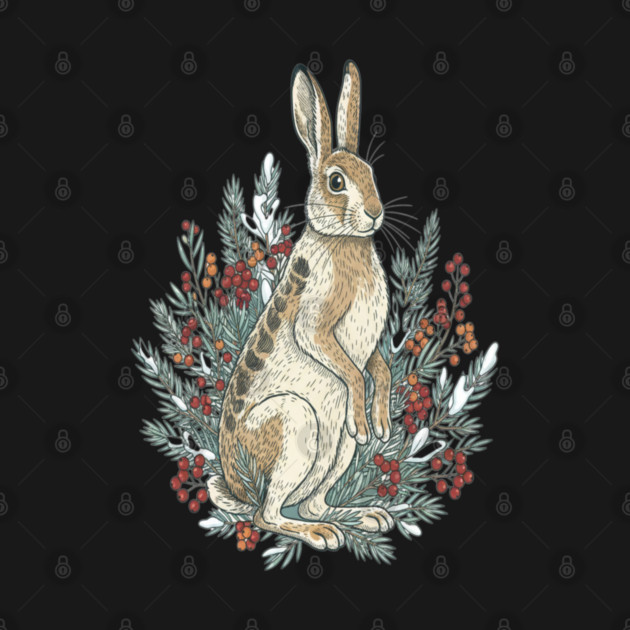 Snowshoe Hare With Winter Berries Vintage Naturalist Art by BirdsnStuff