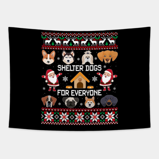 Dogs Ugly Christmas Cute Dog Tapestry by yangho