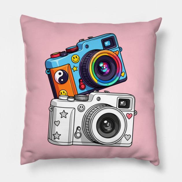 Kawaii Retro Cameras Pillow by enrynz