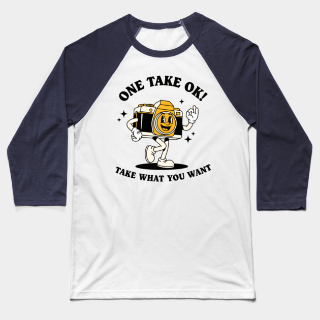 One Take OK! Sassy Cartoon Camera Baseball T-Shirt by enrynz