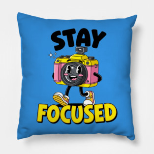 Stay Focused! Cute Cartoon Camera Motivation Pillow