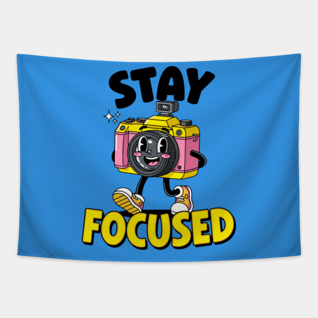 Stay Focused! Cute Cartoon Camera Motivation Tapestry by enrynz