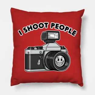'I Shoot People' Vintage Camera Pun Pillow