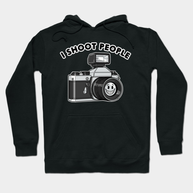 'I Shoot People' Vintage Camera Pun Hoodie by enrynz