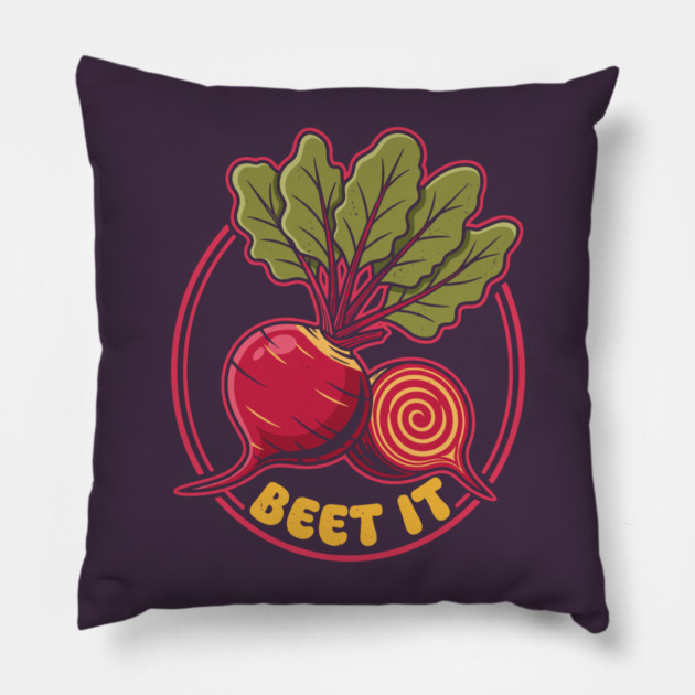 Beet It Funny Veggie Pillow by enrynz