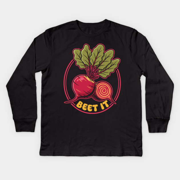 Beet It Funny Veggie Kids Long Sleeve T-Shirt by enrynz