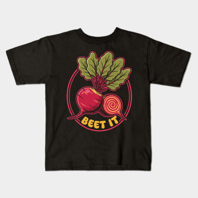 Beet It Funny Veggie Kids T-Shirt by enrynz