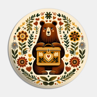 Boarding School Bear with Heart Suitcase – Scandinavian Folk Art Back to School Design © heidiannemorris Pin