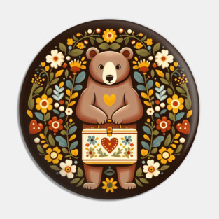 Boarding School Bear with Heart Suitcase – Scandinavian Folk Art Back to School Design © heidiannemorris Pin